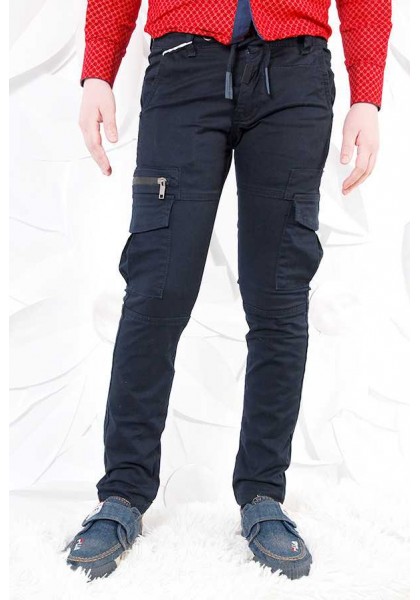 Синие,Котоновые  брюки с накладными карманами  для мальчиков.Размеры 134-164 см.Фирма GRACE